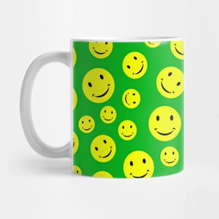 Smiley Face Seamless Pattern on Green Background Mug